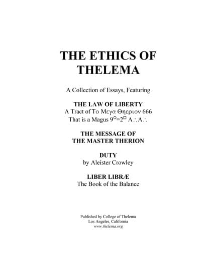 Ethics Of Thelema Aleister Crowley